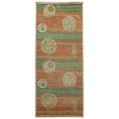 One-of-a-Kind Patterned & Floral Wool Hand Knotted Runner, Sepia