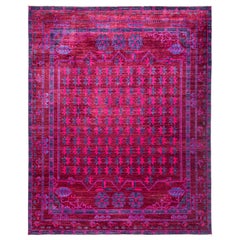 One-of-a-Kind Patterned & Floral Wool Handmade Area Rug, Fuschia