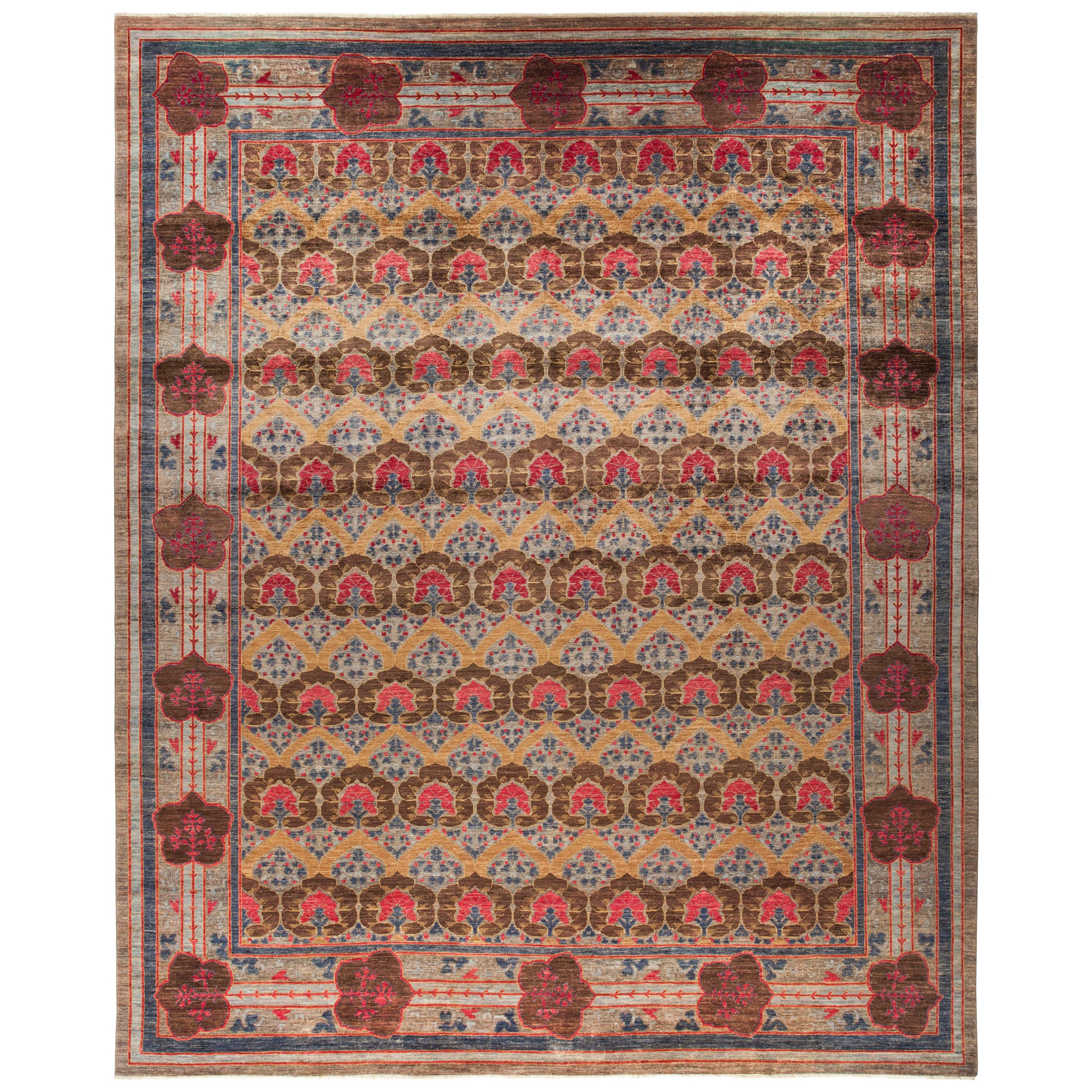One-of-a-Kind Patterned & Floral Wool Handmade Area Rug, Mocha