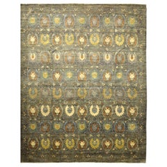 One-of-a-Kind Patterned and Floral Wool Handmade Area Rug, Moss