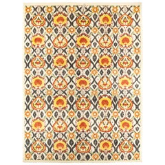 One of a Kind Patterned and Floral Wool Handmade Area Rug, Multi