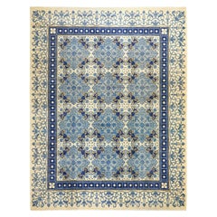 One-of-a-Kind Patterned & Floral Wool Handmade Area Rug, Sapphire