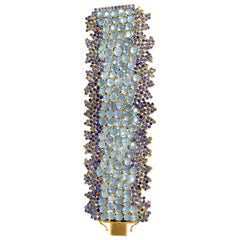 One-of-a-Kind Paula Crevoshay "Moon Dance" Bracelet. Moonstones, Blue Sapphires