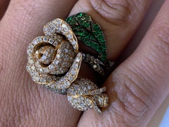 One of a Kind Pave Diamond Rose Ring in 18 Karat Gold