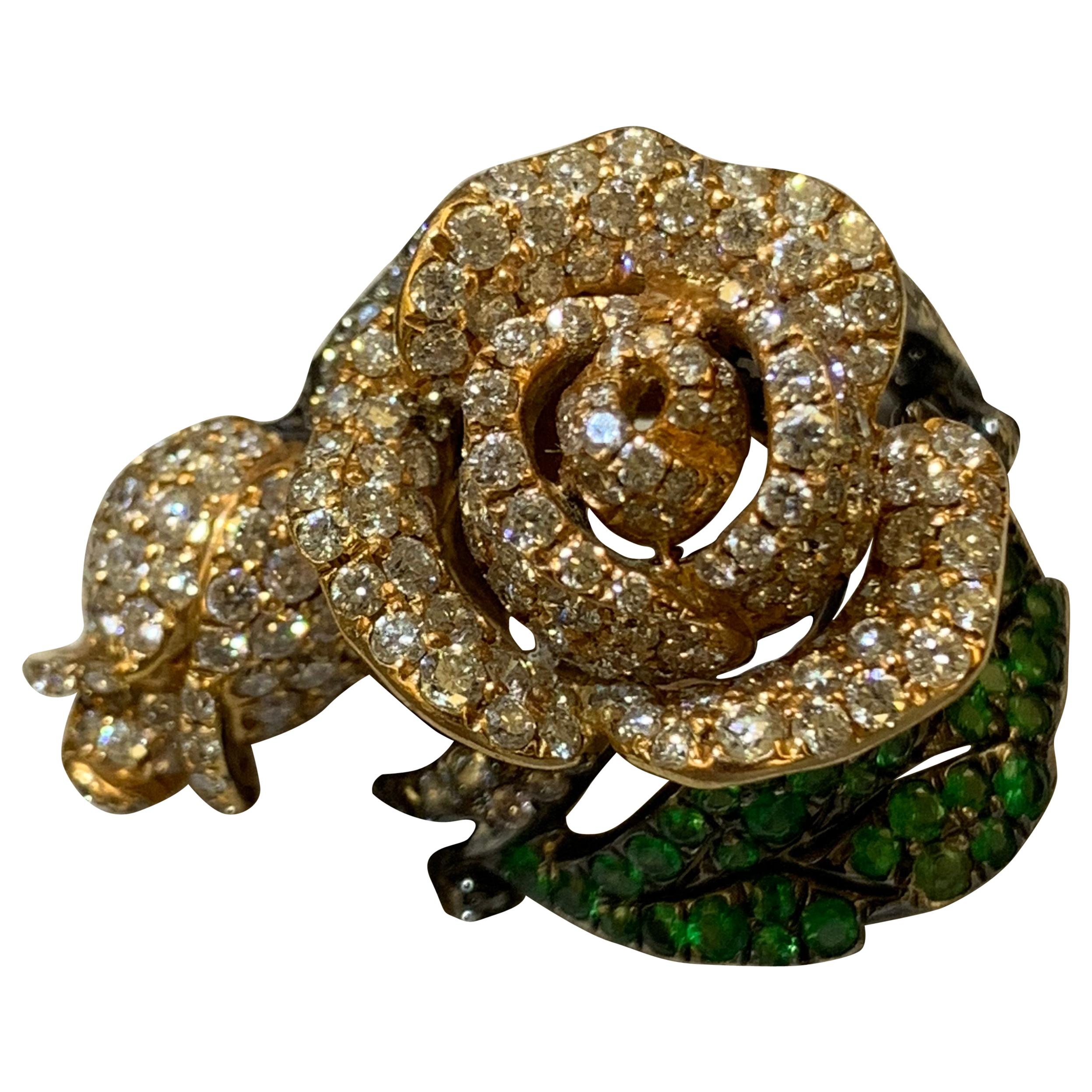 One of a Kind Pave Diamond Rose Ring in 18 Karat Gold