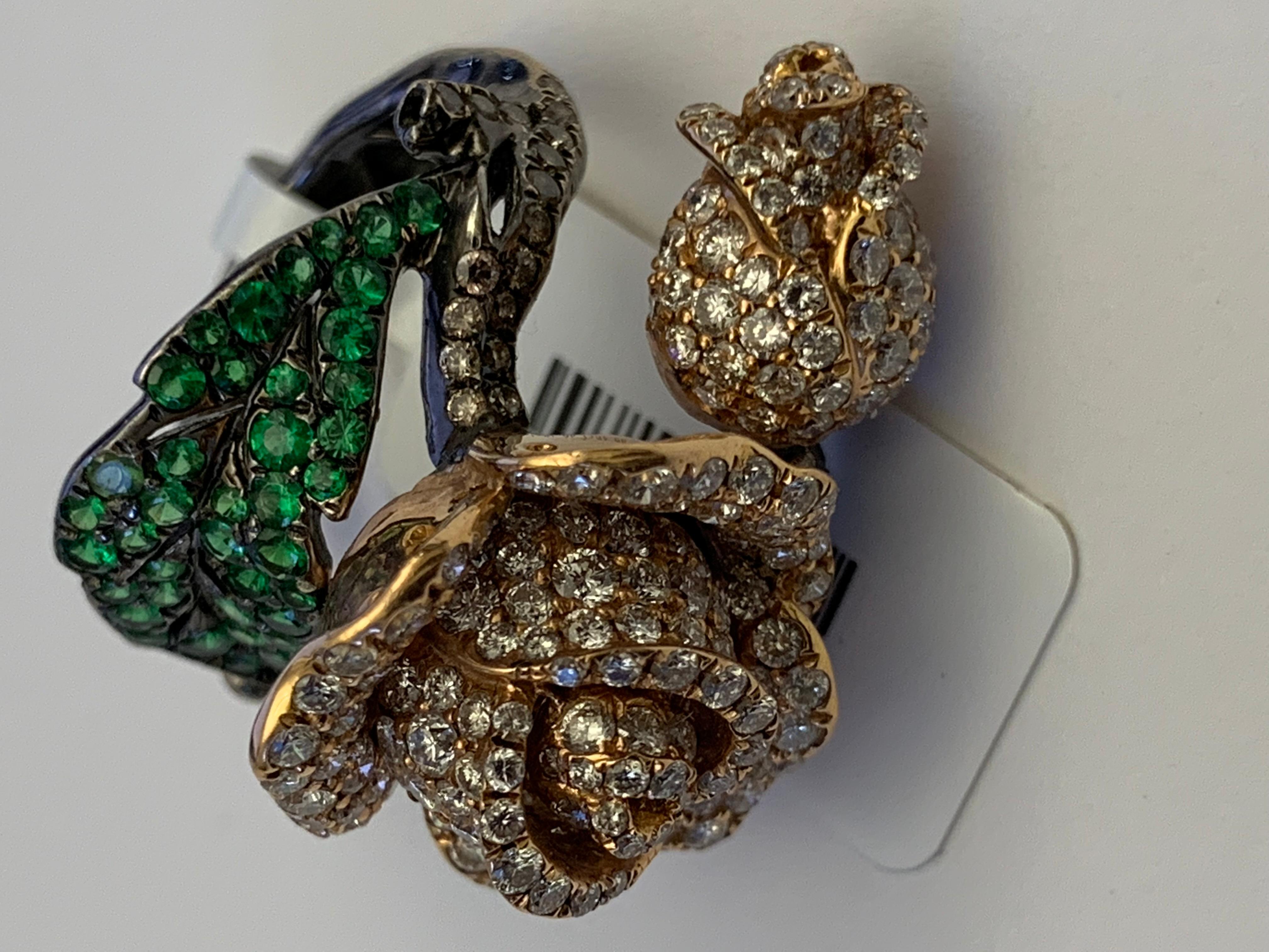 Einzigartiger Pave Diamant-Rosenring aus 18 Karat Gold mit Pavé-Diamant Damen im Angebot