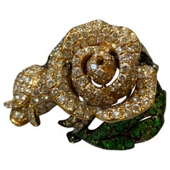 One of a Kind Pave Diamond Rose Ring Made in 18k Gold