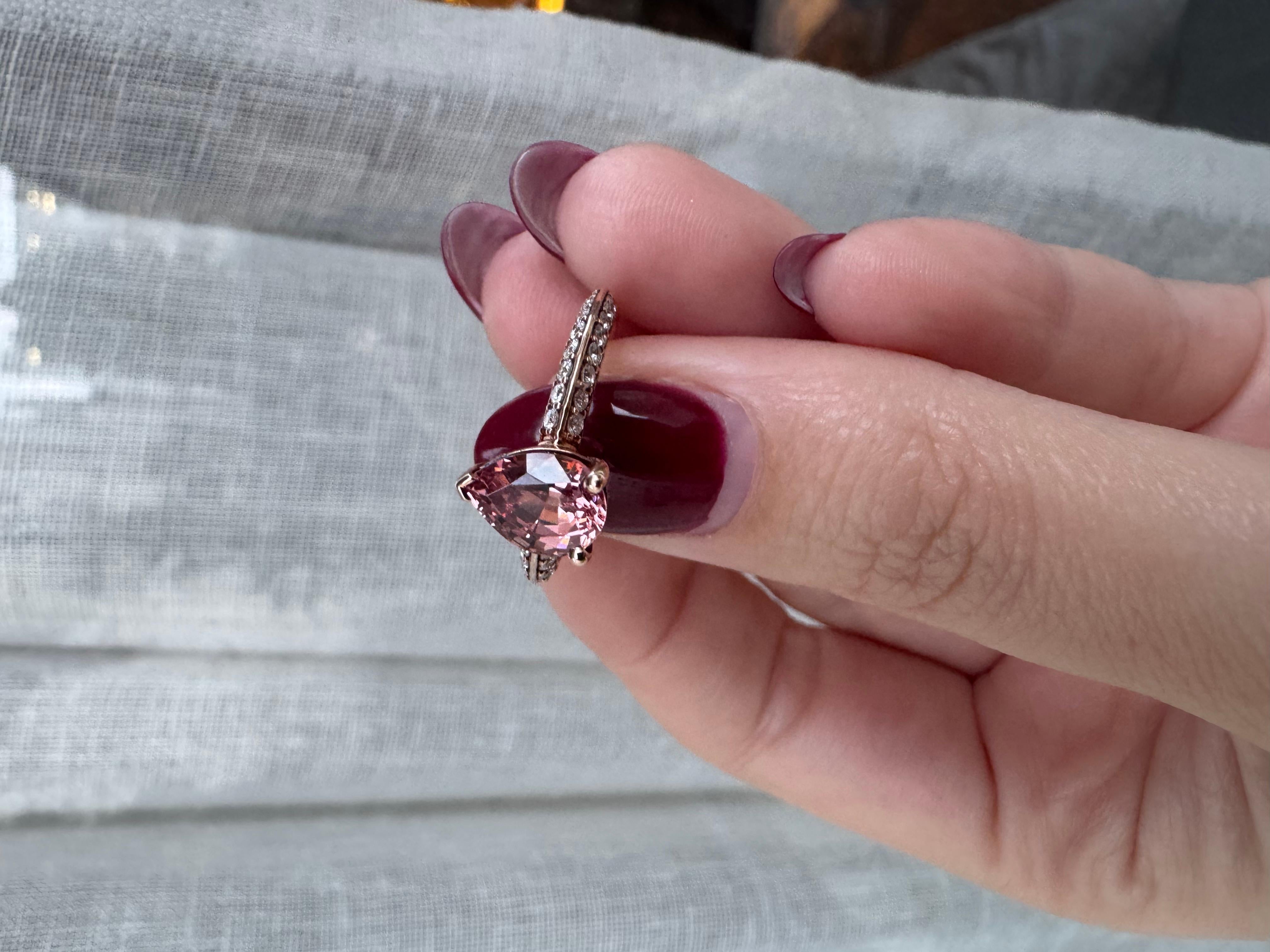 Pear Cut One-of-a-Kind Pear Pink Garnet & Diamond 18K Rose Gold Ring For Sale