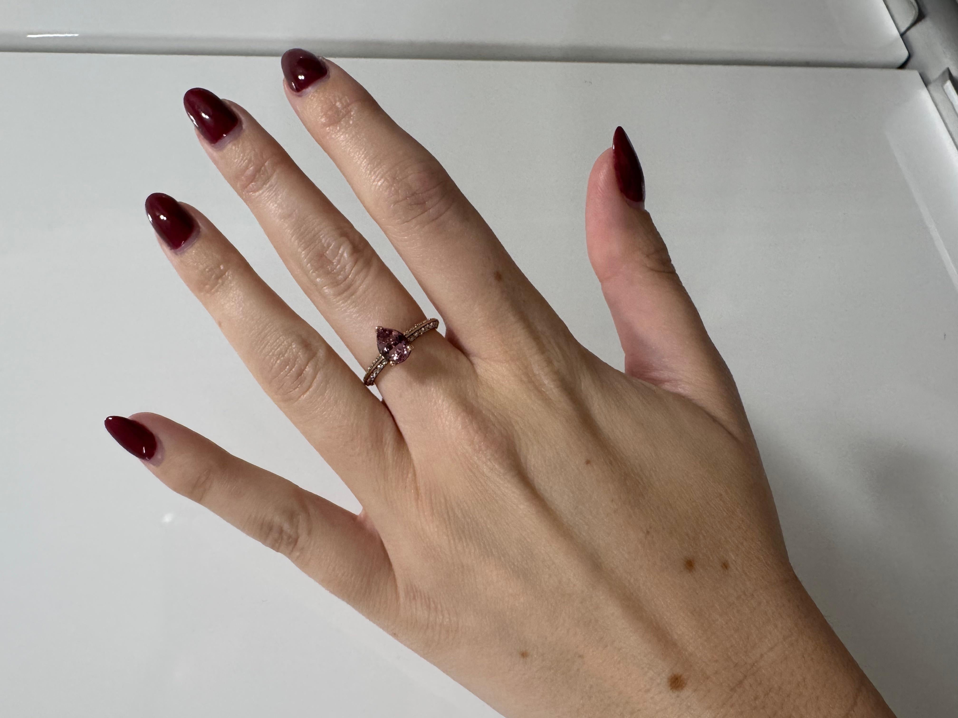 Women's One-of-a-Kind Pear Pink Garnet & Diamond 18K Rose Gold Ring For Sale