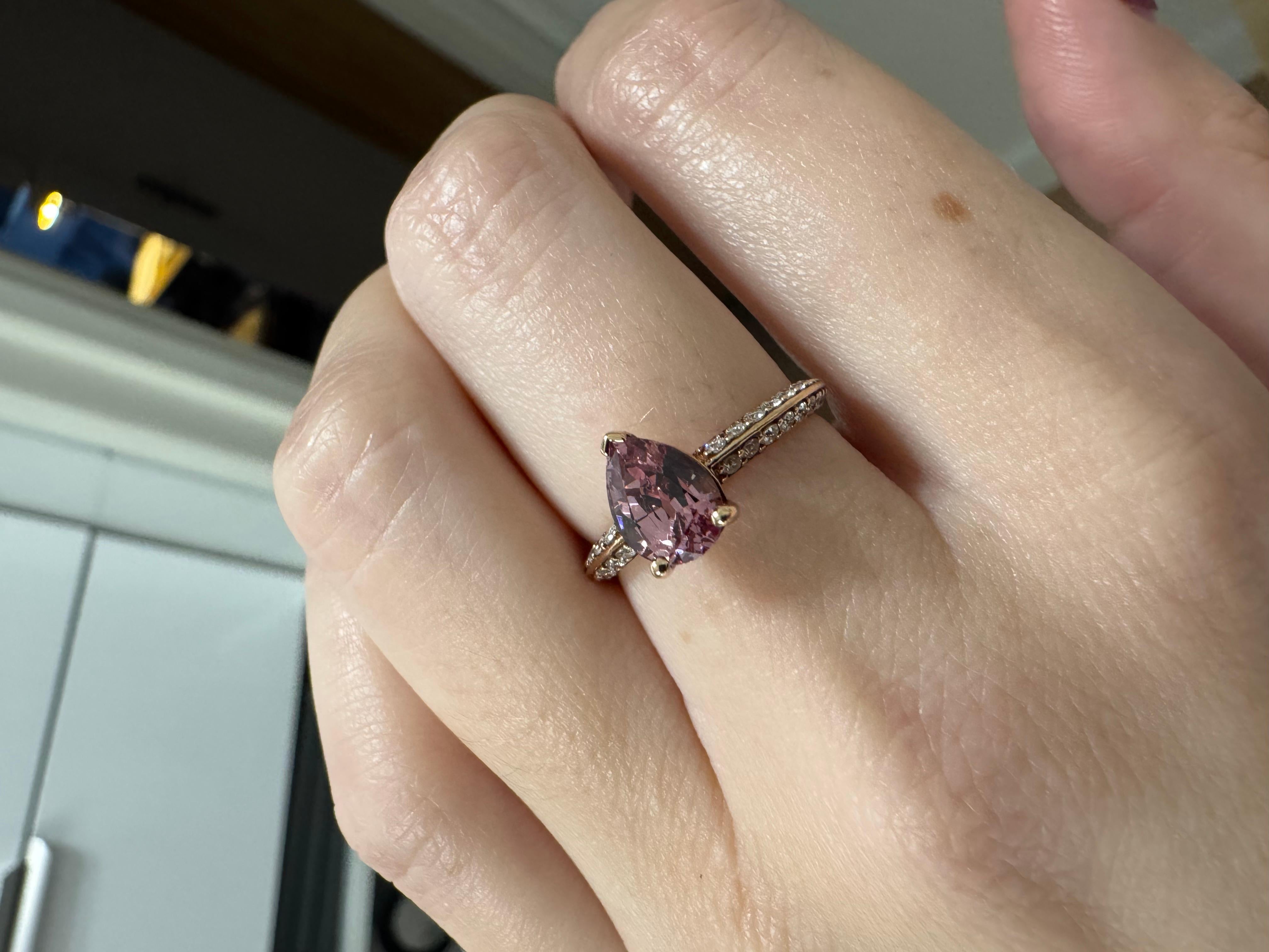 One-of-a-Kind Pear Pink Garnet & Diamond 18K Rose Gold Ring For Sale 1