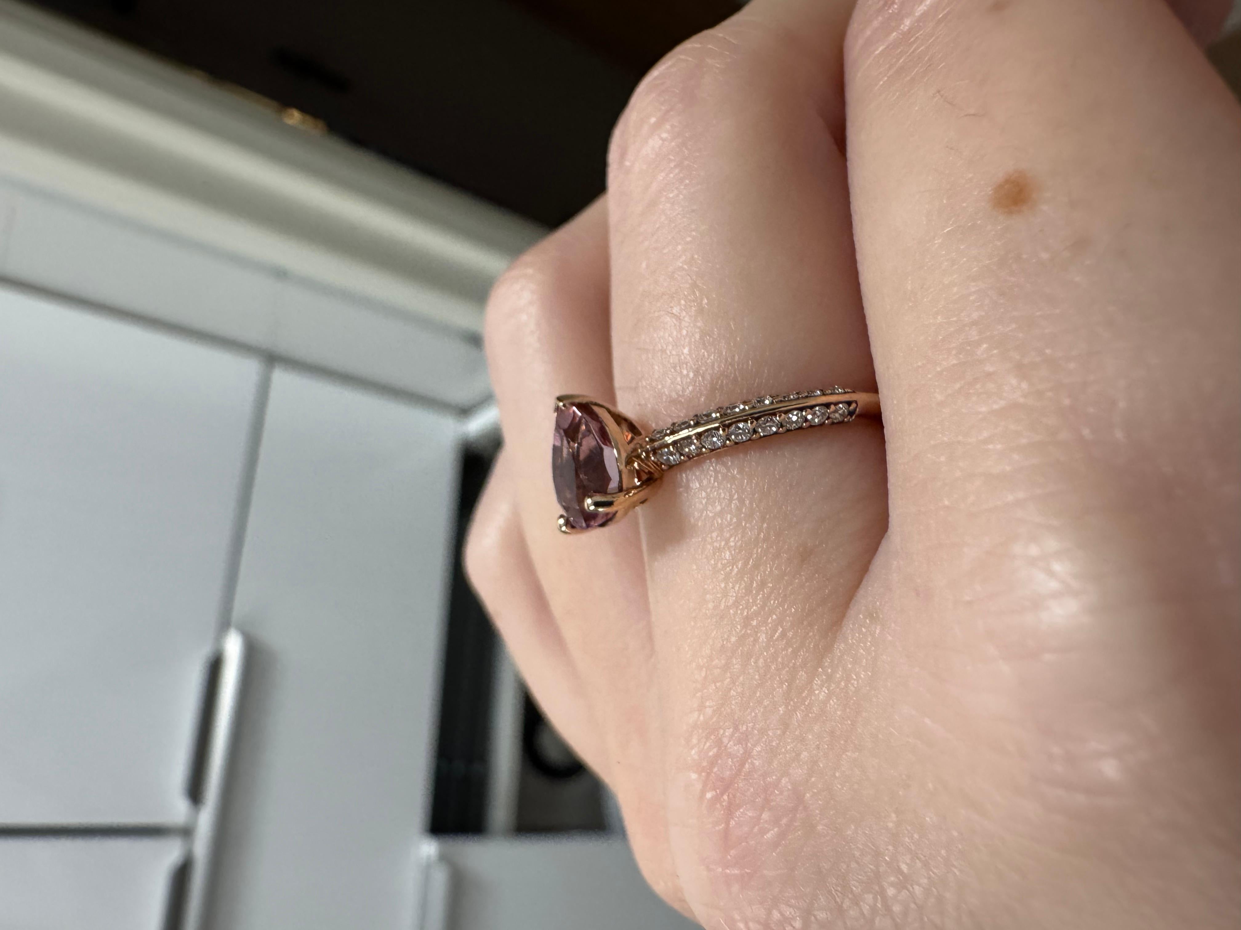 One-of-a-Kind Pear Pink Garnet & Diamond 18K Rose Gold Ring For Sale 2