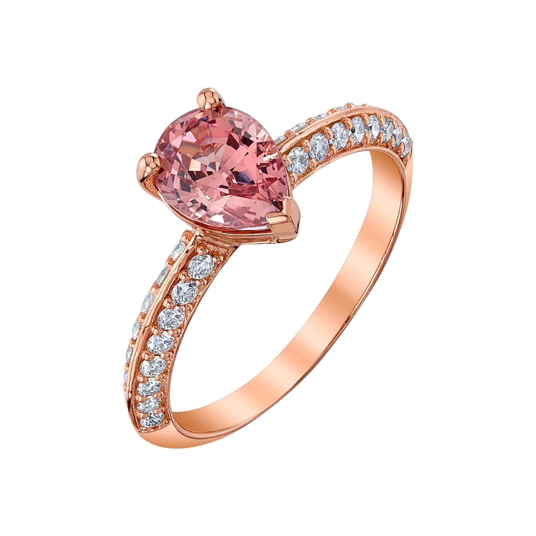 One-of-a-Kind Pear Pink Garnet 
Diamond 18K Rose Gold Ring For Sale