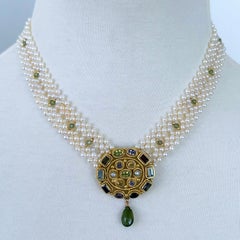 Marina J One-of-a-Kind Pearl Woven Necklace with Multi Stone Centerpiece