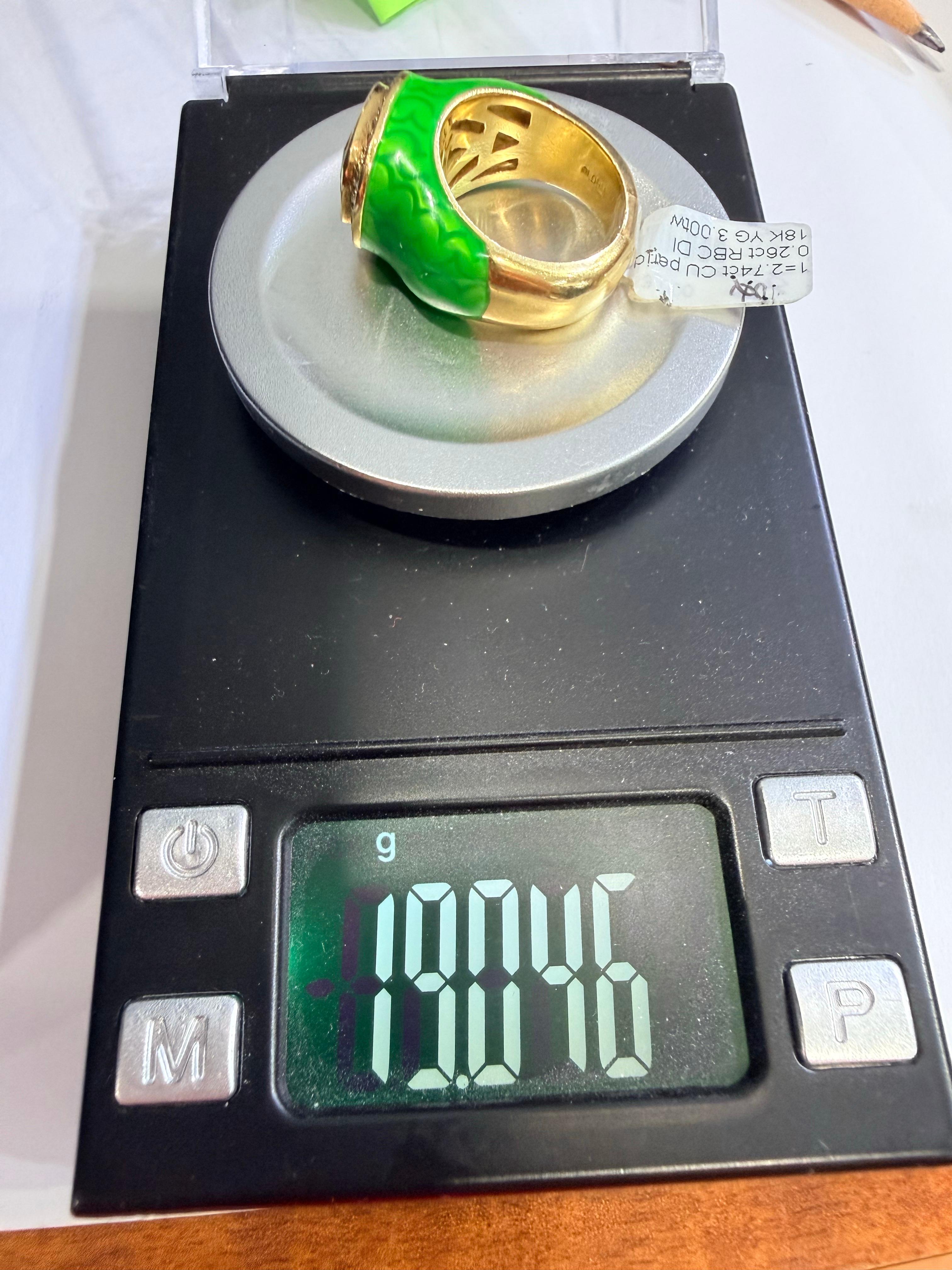 Einzigartiger Peridot & Diamant-Emaille-Ring 18KT im Angebot 5