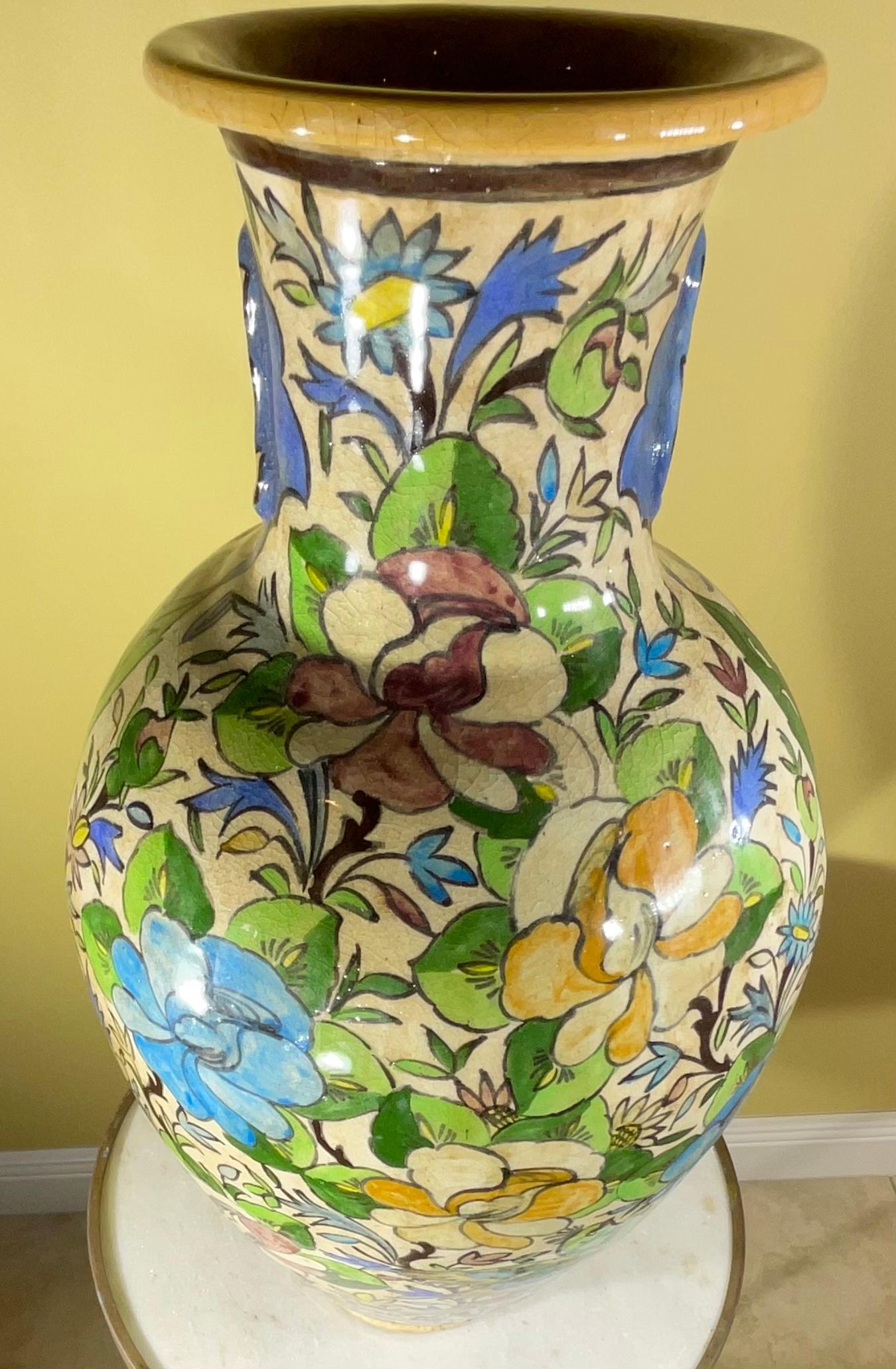 One of a Kind Persian Hand Painted Ceramic Fish Vase In Good Condition For Sale In Delray Beach, FL