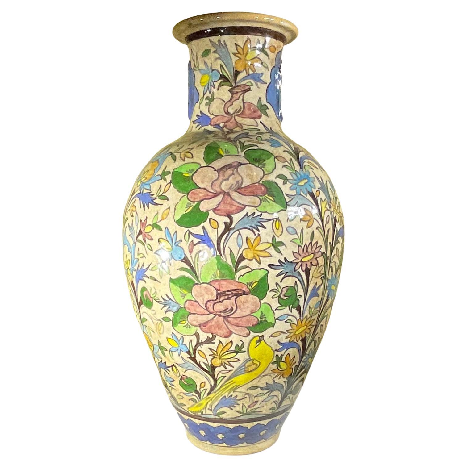 One of a Kind Persian Hand Painted Ceramic Fish Vase For Sale