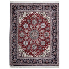 One-of-a-Kind Persian Isfahan Wool Hand Knotted Area Rug, Cherry
