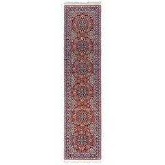 One-of-a-Kind Persian Isfahan Wool Hand Knotted Runner Rug, Cherry