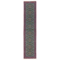 One of a Kind Persian Isfahan Wool Hand Knotted Runner Rug, Teal
