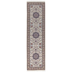 One of a Kind Persian Isfahan Wool Silk Blend Handmade Runner, Multi