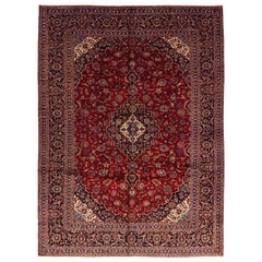 One of a Kind Persian Kashan Wool Hand Knotted Area Rug, Carmine