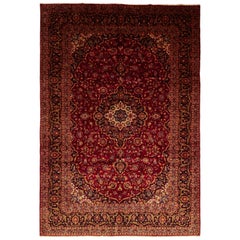 One-of-a-Kind Persian Kashan Wool Hand Knotted Area Rug, Carmine