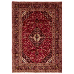 One-of-a-Kind Persian Kashan Wool Hand Knotted Area Rug, Carmine