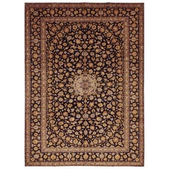 One-of-a-Kind Persian Kashan Wool Hand Knotted Area Rug, Onyx