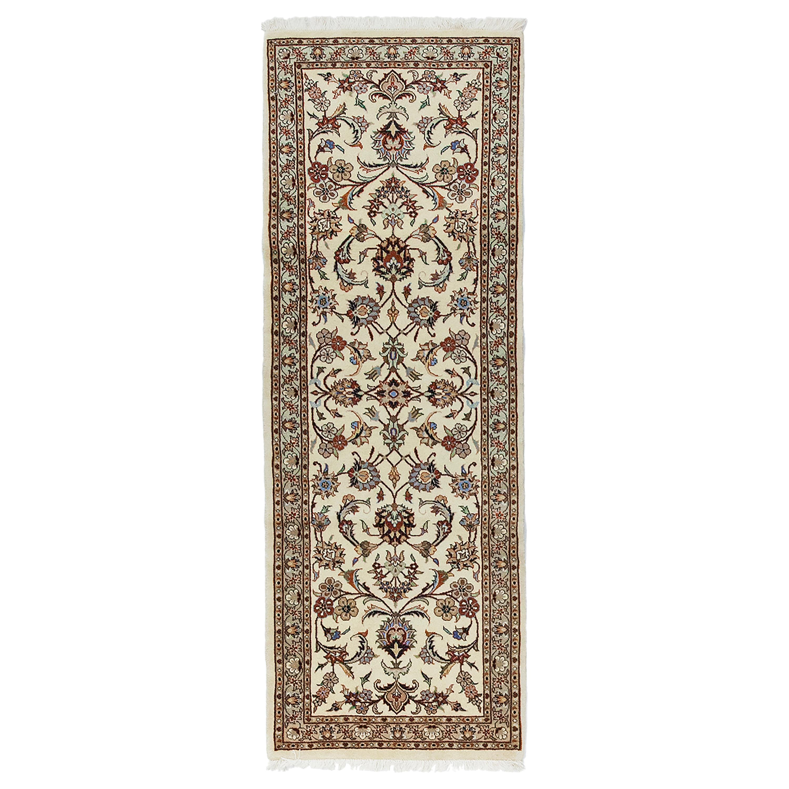 One-of-a-Kind Persian Kashmar Wool Hand Knotted Runner, Parchment