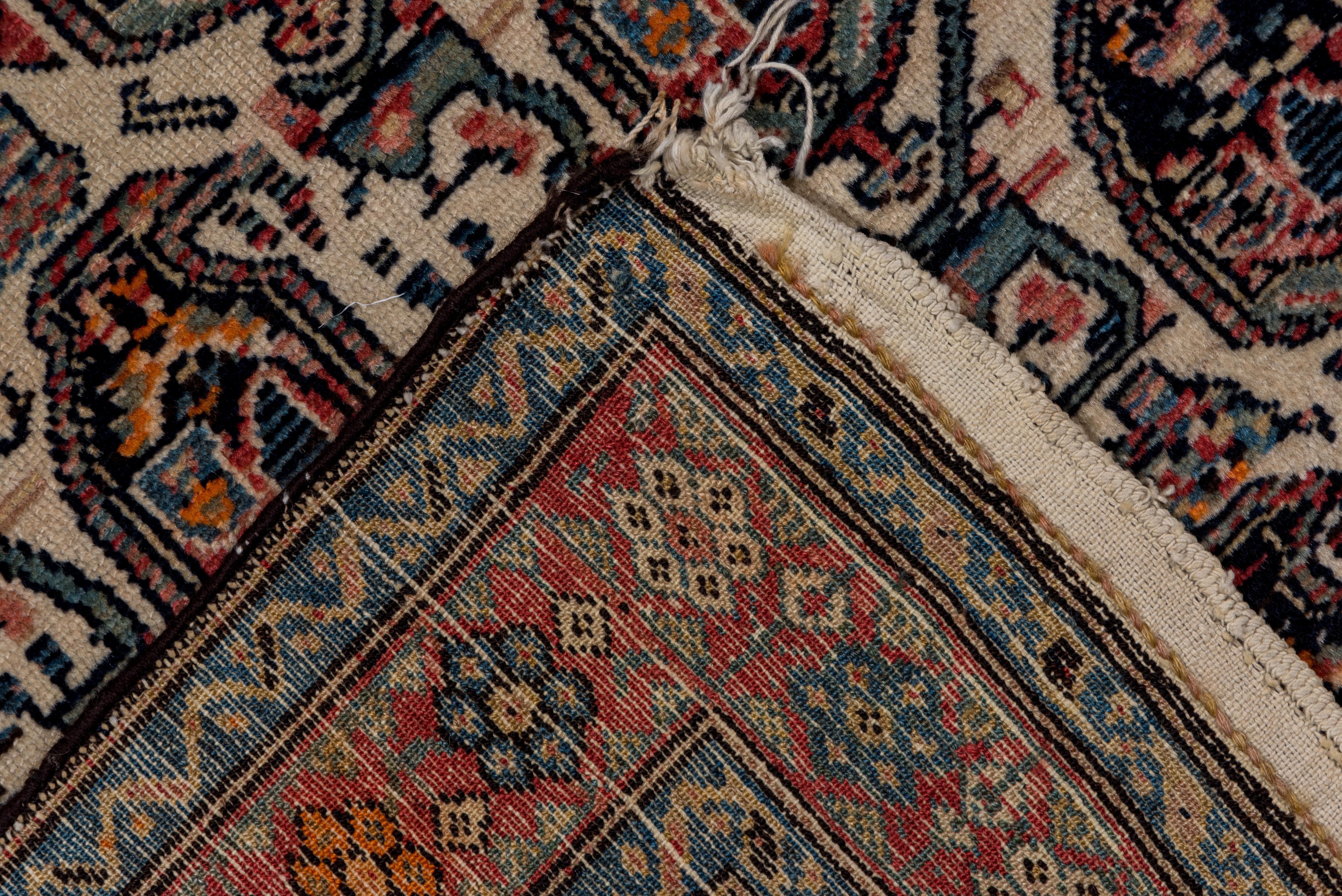 Wool One of a Kind Persian Malayer Rug, All-Over Ivory Field, Blue and Rust Accents For Sale