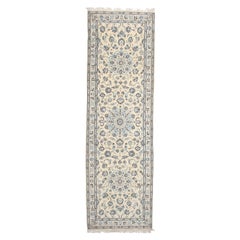 One-of-a-kind Persian Nain Wool Hand Knotted Runner Rug, Snow