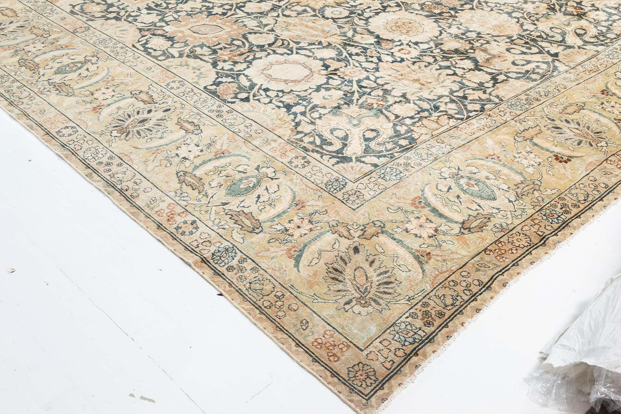 Antique Persian Tabriz Handwoven Wool Carpet For Sale 6