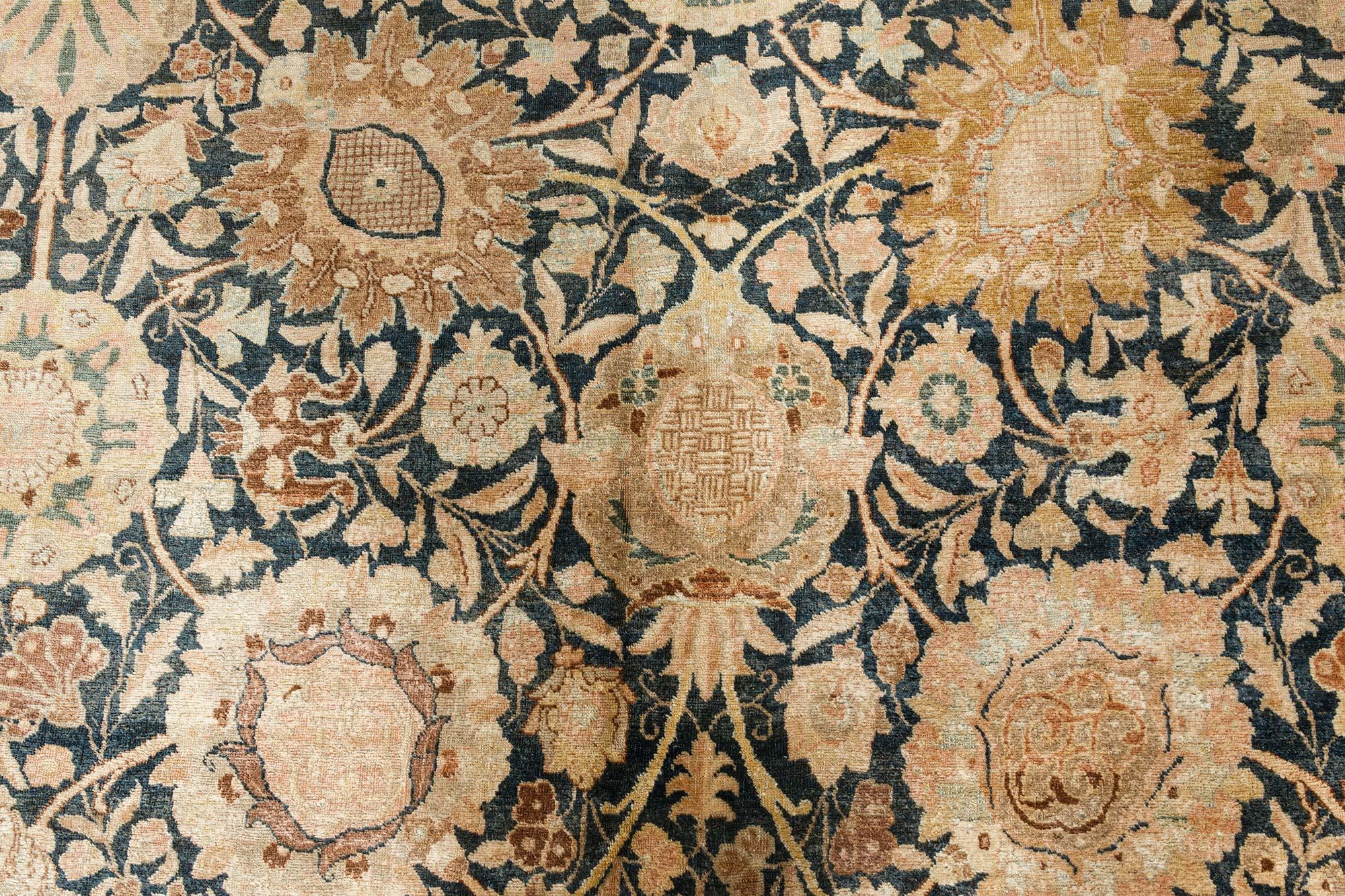 Hand-Knotted Antique Persian Tabriz Handwoven Wool Carpet For Sale