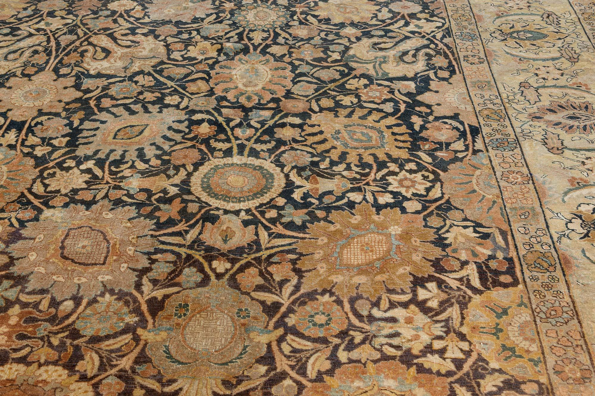 Antique Persian Tabriz Handwoven Wool Carpet For Sale 1