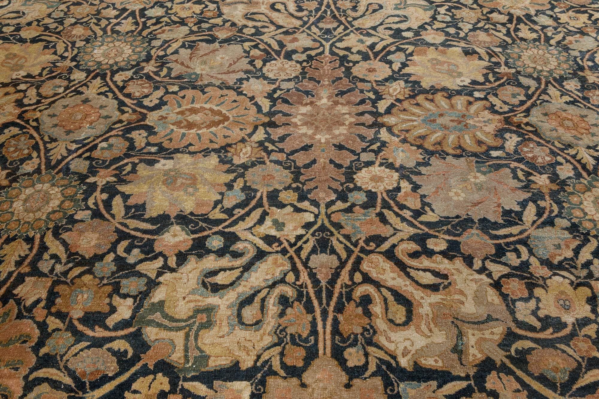 Antique Persian Tabriz Handwoven Wool Carpet For Sale 2