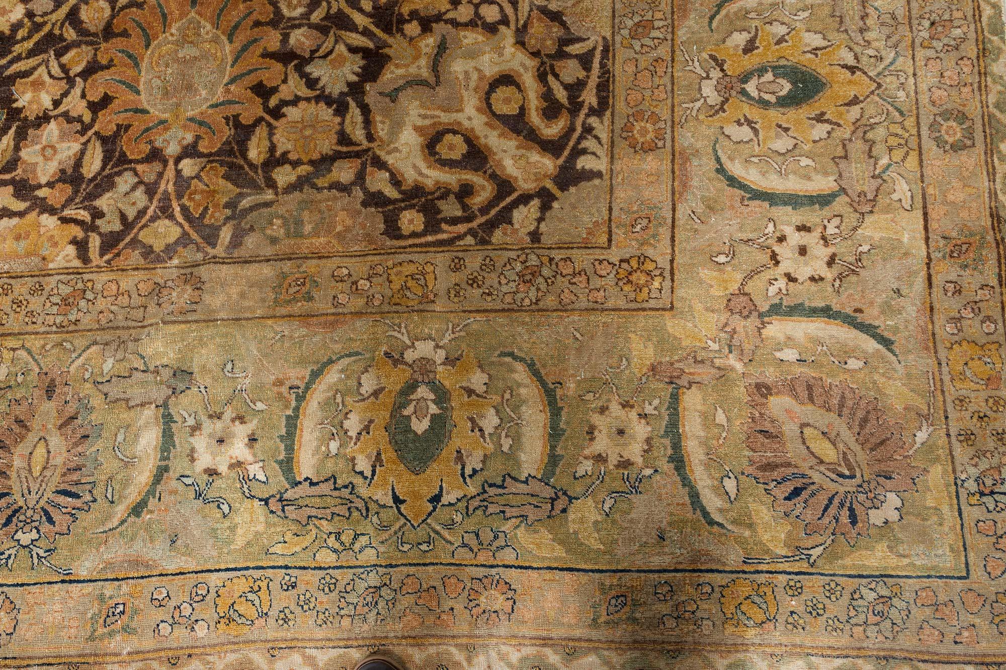 Antique Persian Tabriz Handwoven Wool Carpet For Sale 3