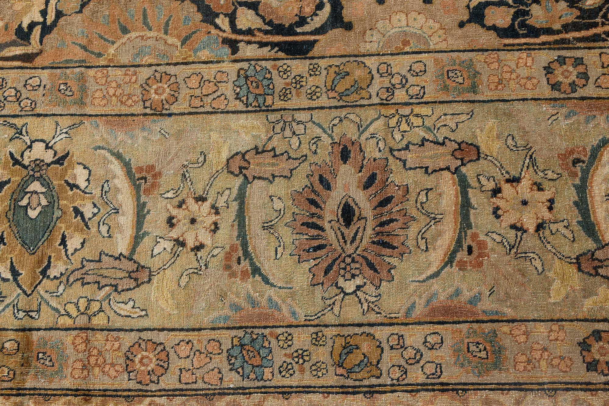 Antique Persian Tabriz Handwoven Wool Carpet For Sale 4