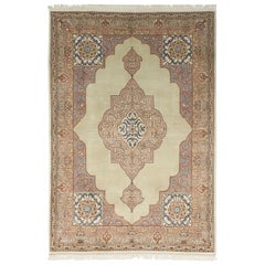 One of a Kind Persian Tabriz Wool Hand Knotted Area Rug, Linen
