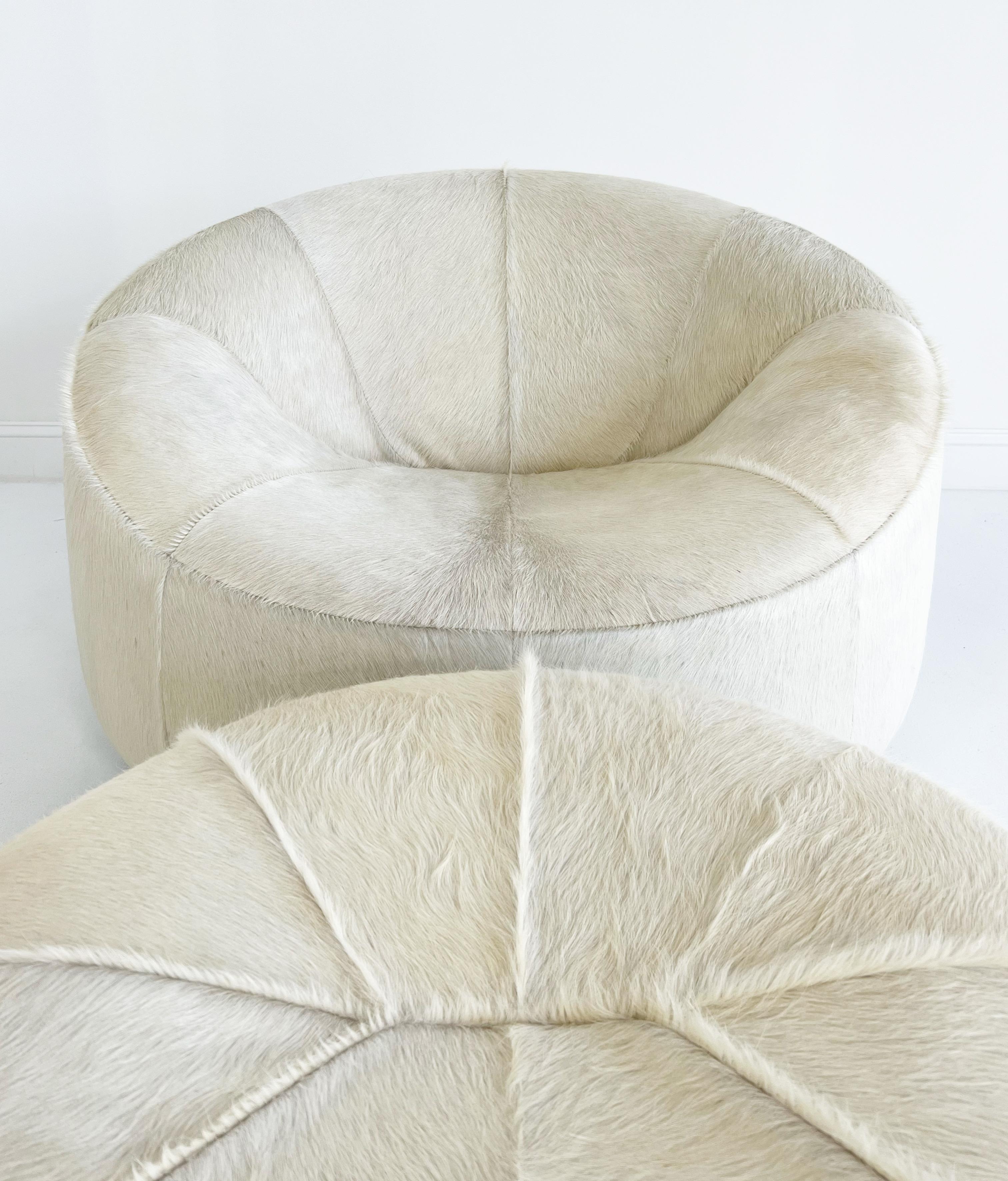 One-of-a-Kind Pierre Paulin Pumpkin Armchair and Ottoman in Brazilian Cowhide 2