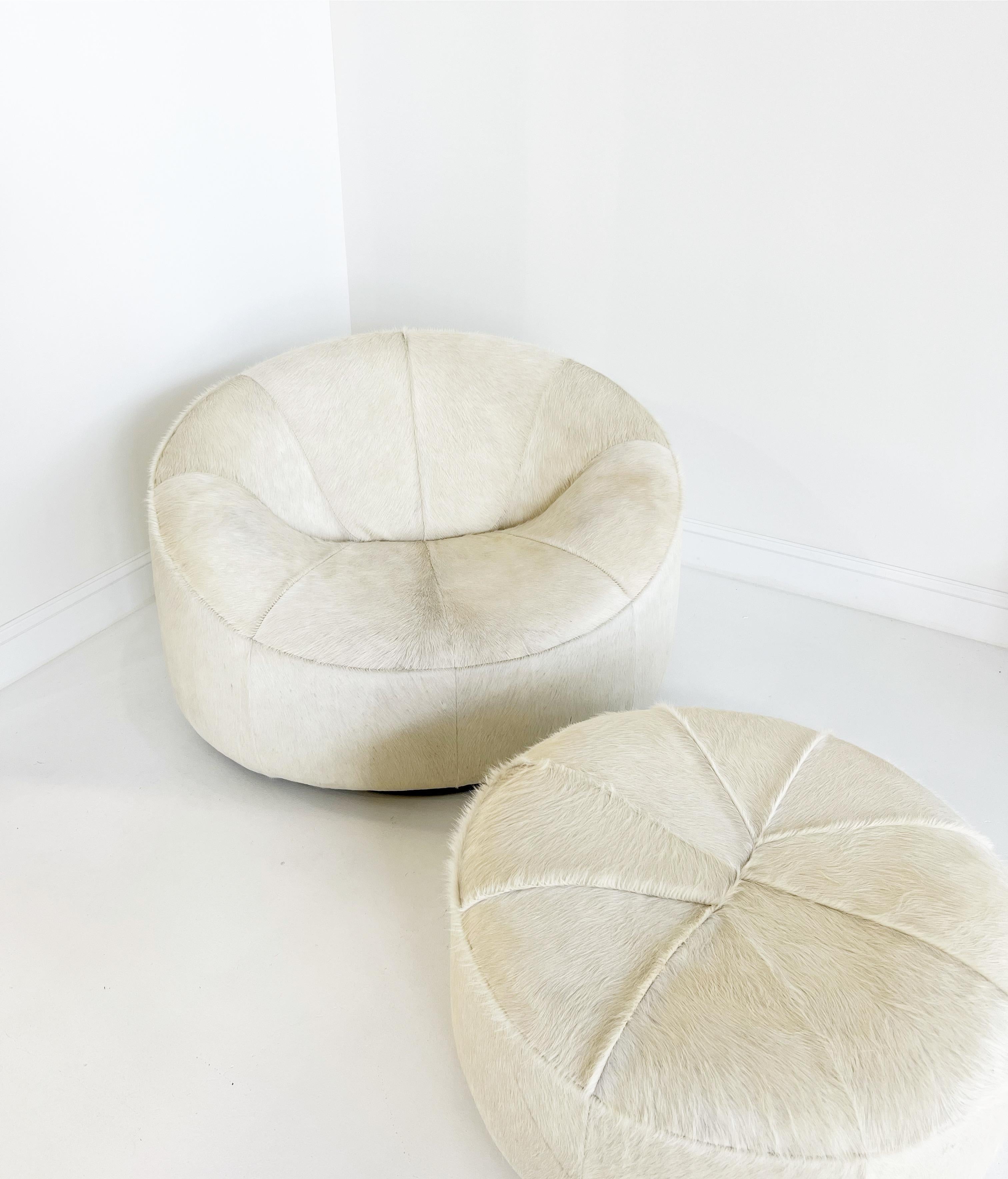 One-of-a-Kind Pierre Paulin Pumpkin Armchair and Ottoman in Brazilian Cowhide 3