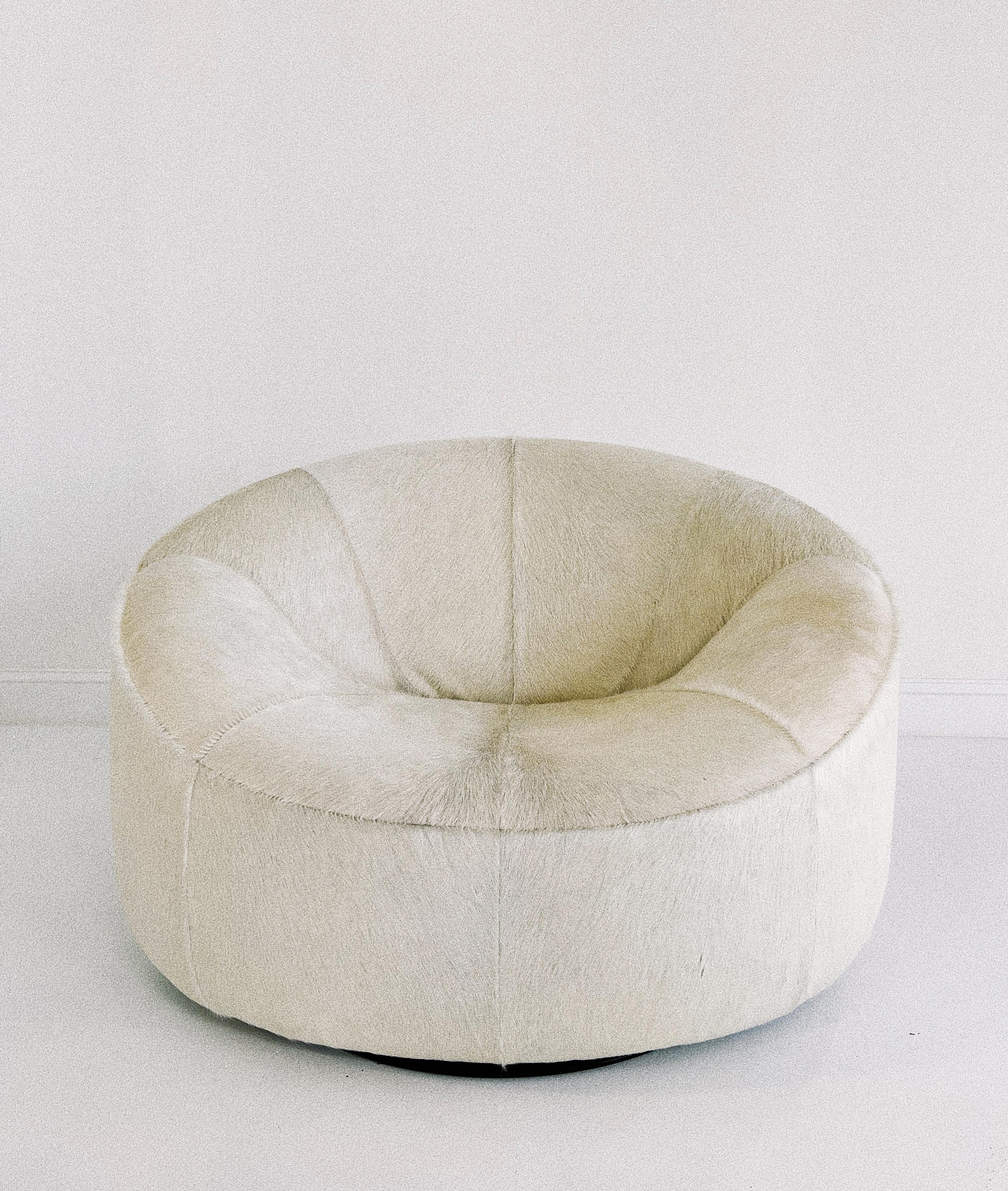 Modern One-of-a-Kind Pierre Paulin Pumpkin Armchair and Ottoman in Brazilian Cowhide