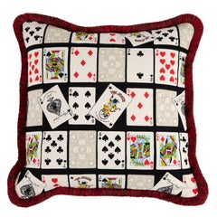 One-of-a-kind Pillow in Japanese Card Fabric with Fringe Trim