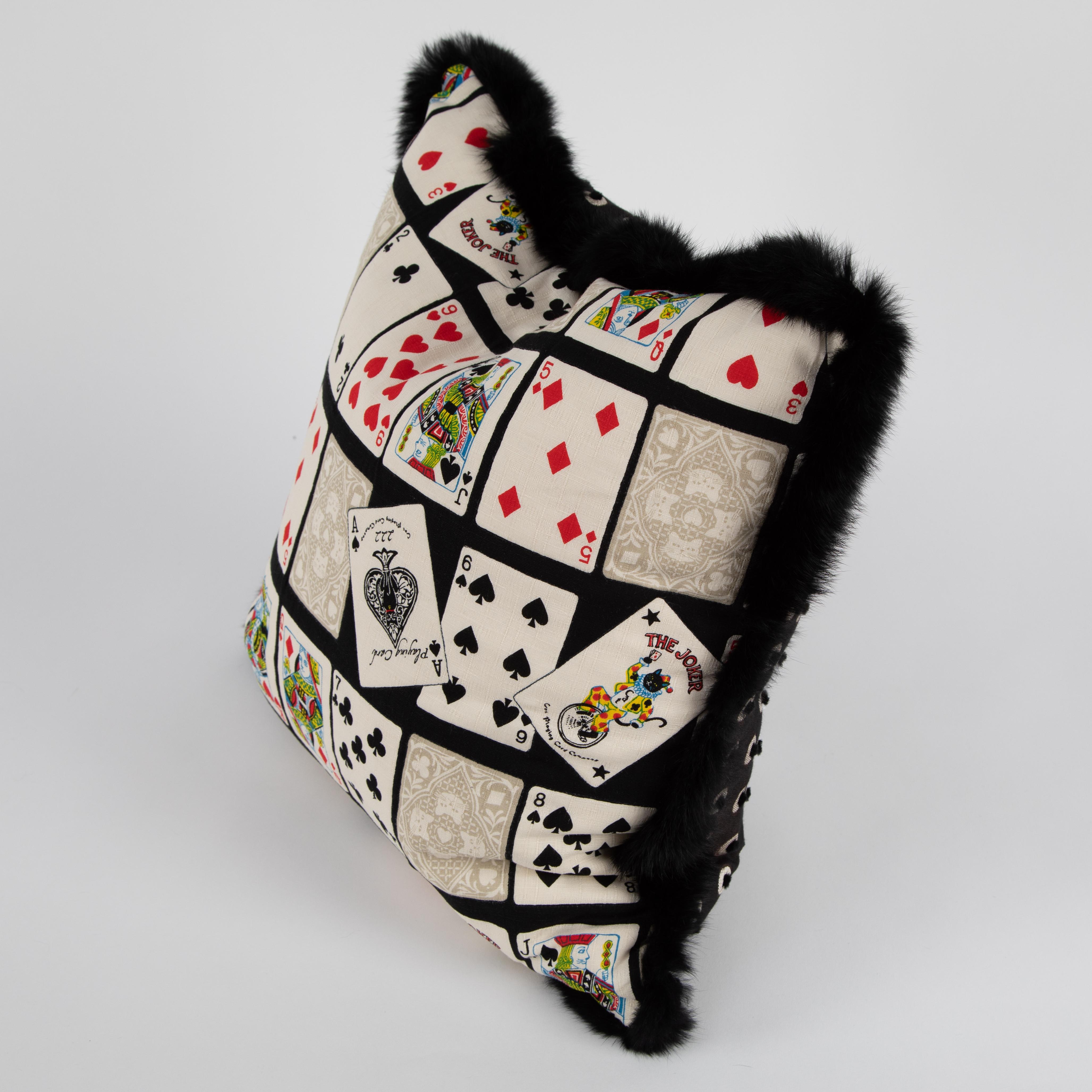 American One-of-a-Kind Pillow in Japanese Card Fabric with Rabbit Trim