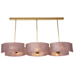 One of a Kind Pink Blush Murano Glass Shields and Brass Chandelier, Italy, 2020