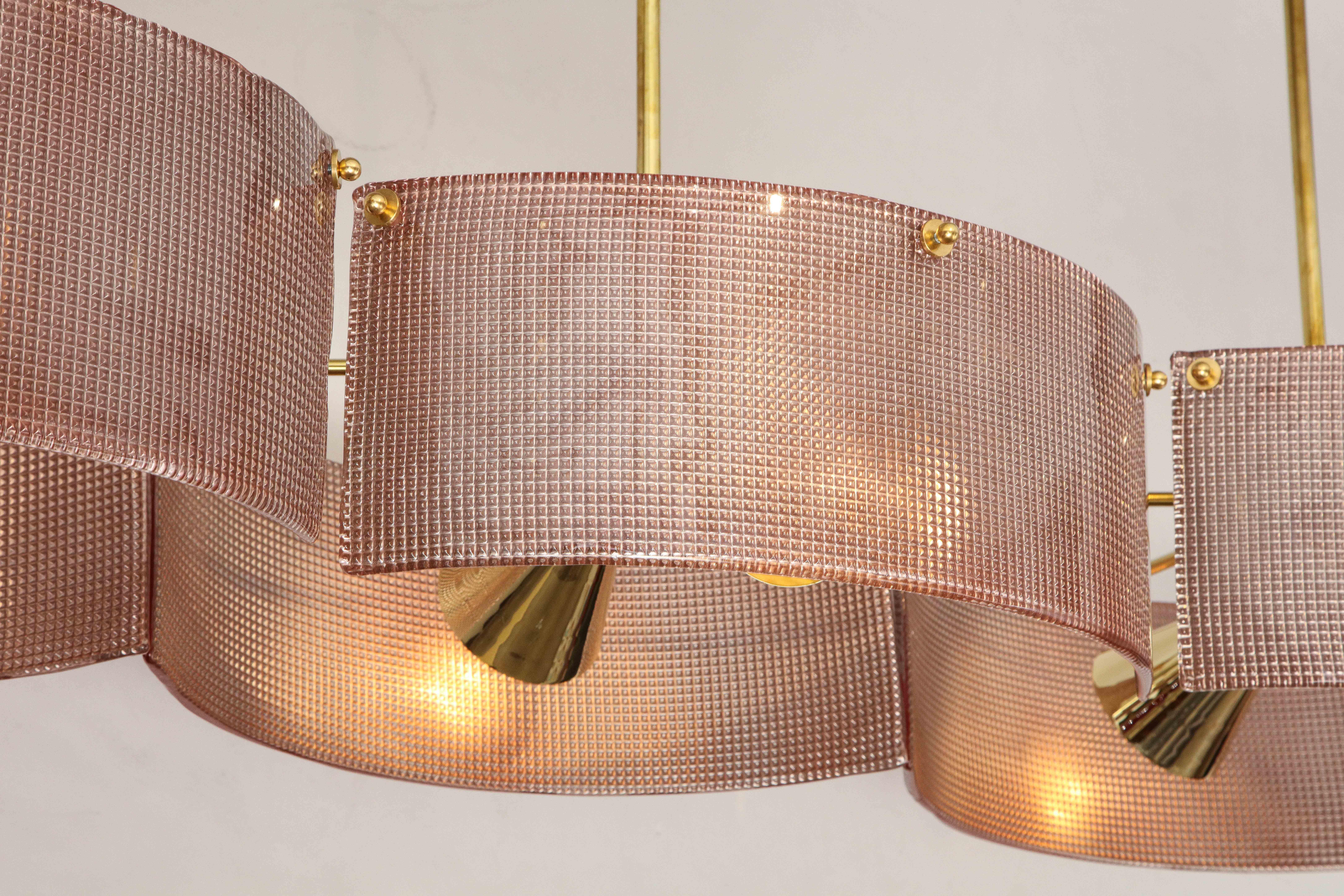 One of a Kind Pink Blush Murano Glass Shields and Brass Chandelier, Italy, 2020 In New Condition In New York, NY