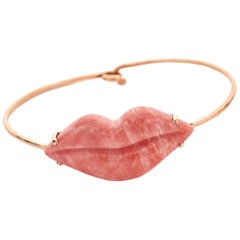 One of a Kind Pink Opal Lips Cuff 18 Carat Pink Gold