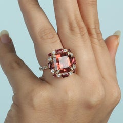One Of A Kind Pink Tourmaline Cocktail Ring With Diamonds Made In 18k Gold