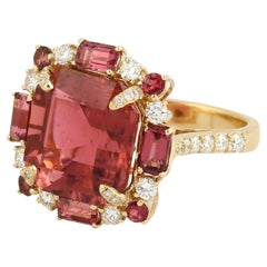 One Of A Kind Pink Tourmaline Cocktail Ring With Diamonds Made In 18k Gold
