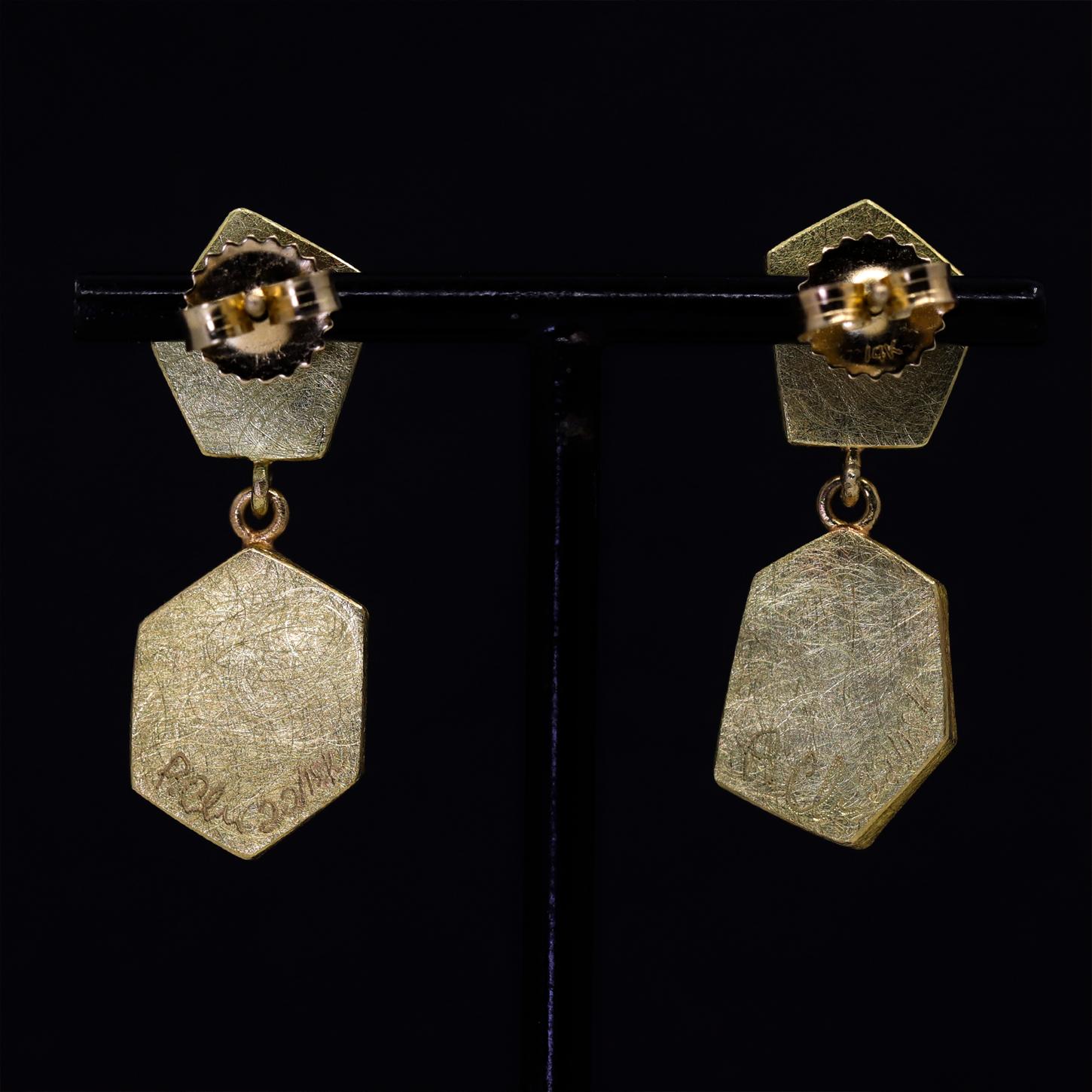 Artist One of a Kind Polygonal Golden Rutilated Quartz Gold Earrings, Petra Class 2023