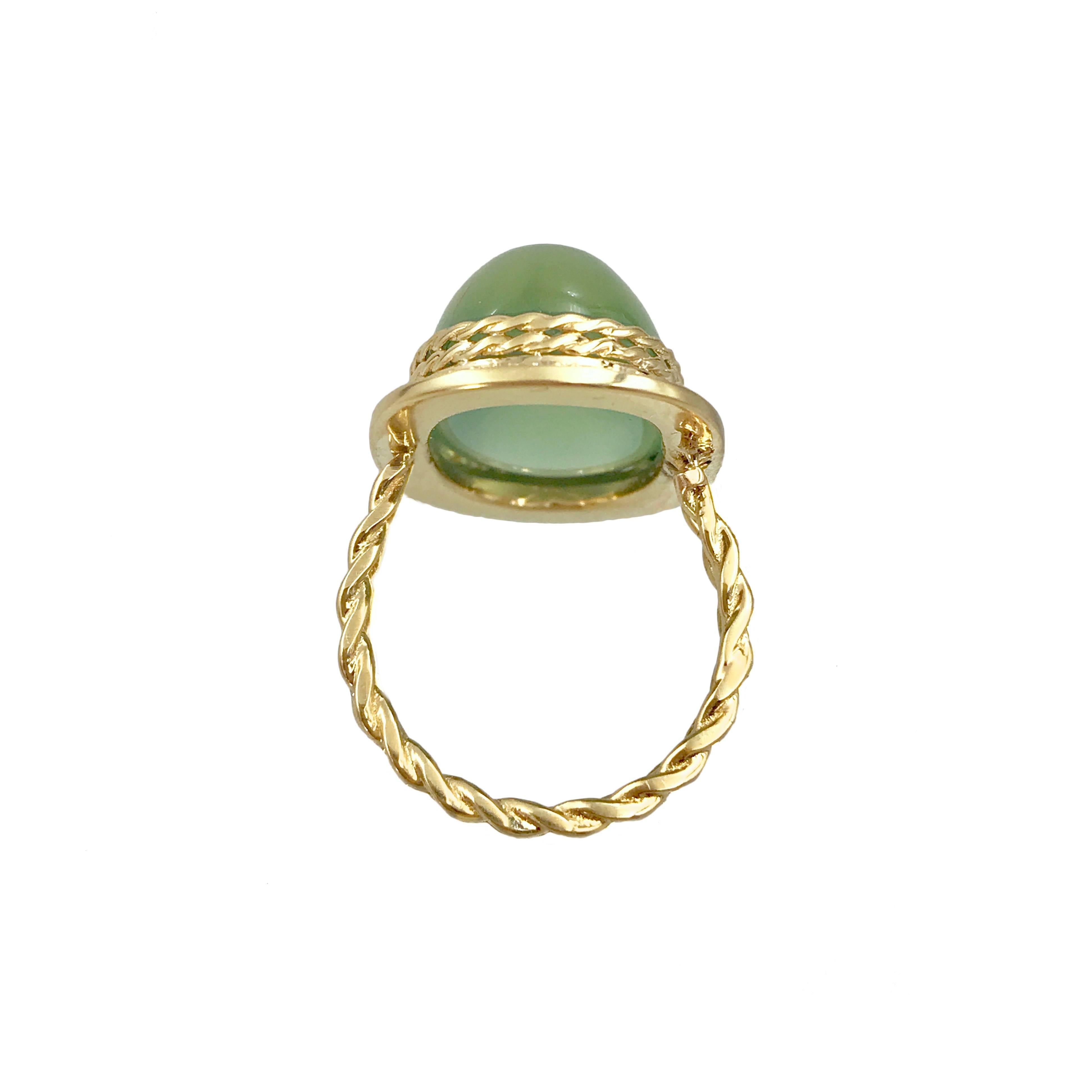 Contemporary One of a Kind Prehnite Diamond Halo Cocktail Ring 18 Karat in Stock For Sale